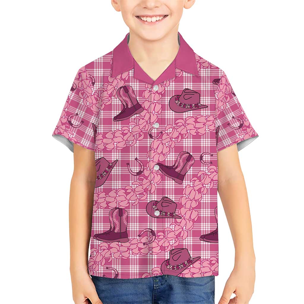 Pink Palaka Hawaii Cowboy Kid Hawaiian Shirt Puakenikeni Lei Paniolo Papale Seamless Vibes - Polynesian Pride