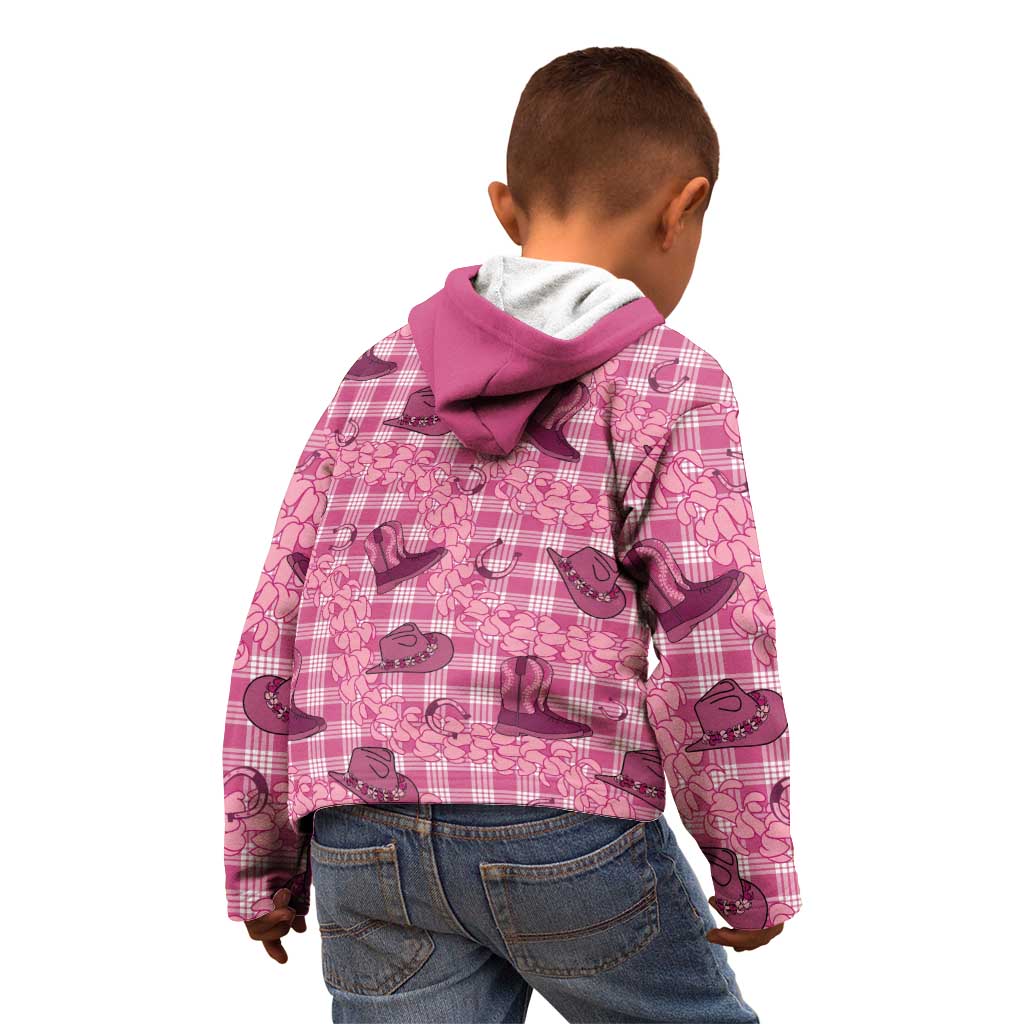 Pink Palaka Hawaii Cowboy Kid Hoodie Puakenikeni Lei Paniolo Papale Seamless Vibes - Polynesian Pride