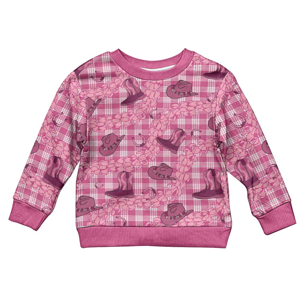 Pink Palaka Hawaii Cowboy Kid Ugly Christmas Sweater Puakenikeni Lei Paniolo Papale Seamless Vibes - Polynesian Pride