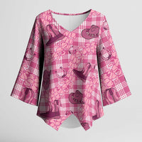 Pink Palaka Hawaii Cowboy Kimono Sleeve Blouse Puakenikeni Lei Paniolo Papale Seamless Vibes - Polynesian Pride