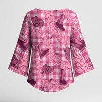 Pink Palaka Hawaii Cowboy Kimono Sleeve Blouse Puakenikeni Lei Paniolo Papale Seamless Vibes - Polynesian Pride