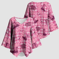 Pink Palaka Hawaii Cowboy Kimono Sleeve Blouse Puakenikeni Lei Paniolo Papale Seamless Vibes - Polynesian Pride
