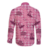 Pink Palaka Hawaii Cowboy Long Sleeve Button Shirt Puakenikeni Lei Paniolo Papale Seamless Vibes - Polynesian Pride