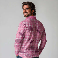 Pink Palaka Hawaii Cowboy Long Sleeve Polo Shirt Puakenikeni Lei Paniolo Papale Seamless Vibes - Polynesian Pride