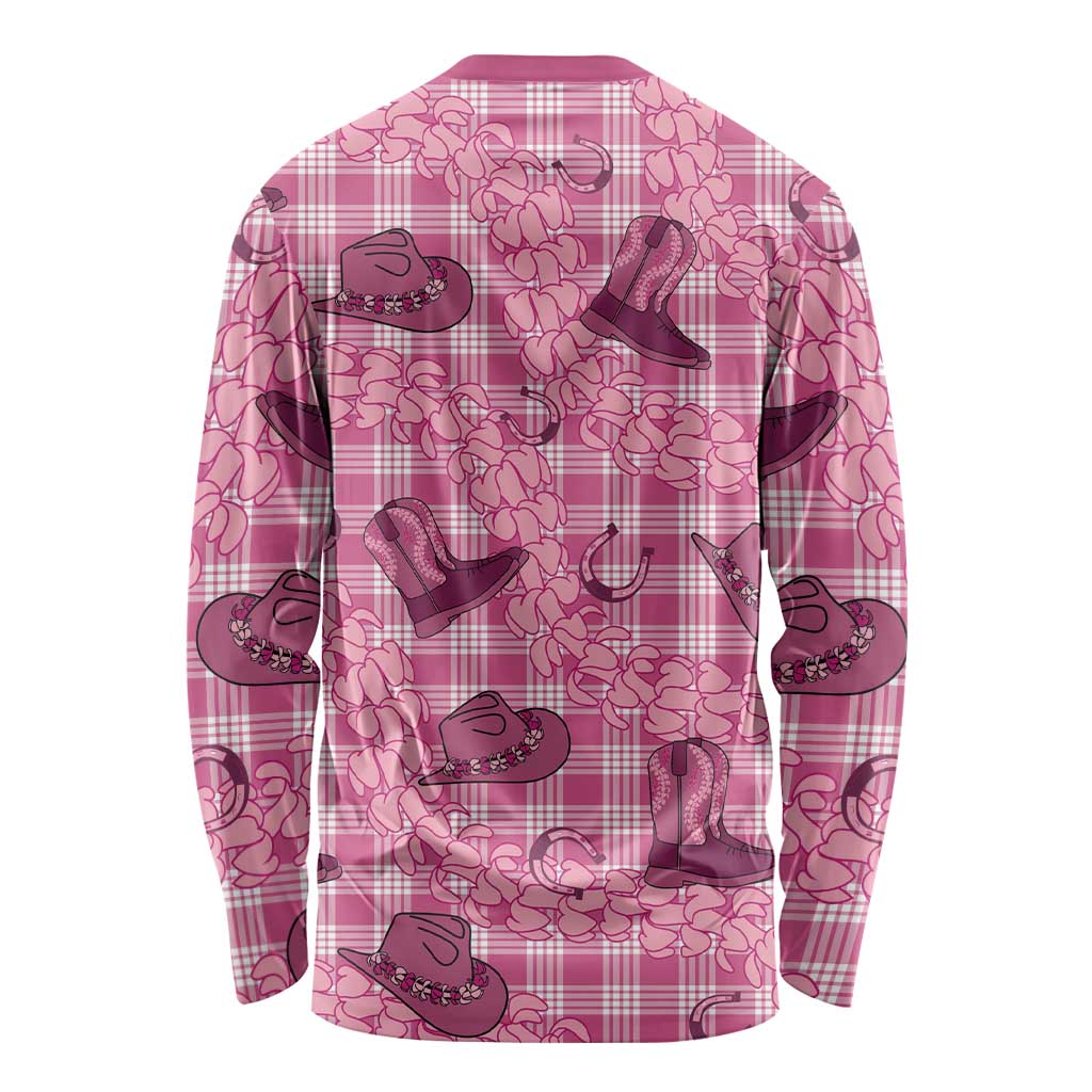 Pink Palaka Hawaii Cowboy Long Sleeve Shirt Puakenikeni Lei Paniolo Papale Seamless Vibes - Polynesian Pride