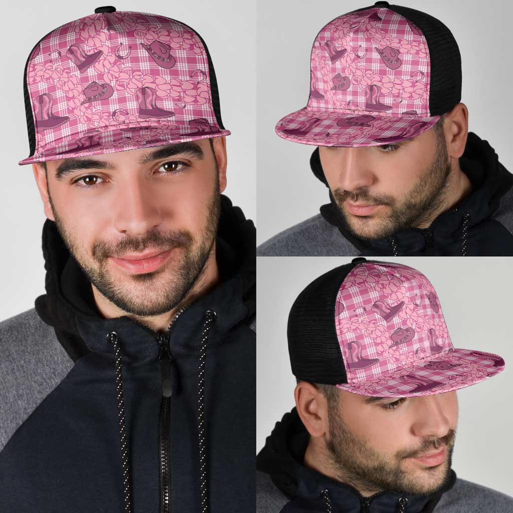 Pink Palaka Hawaii Cowboy Mesh Trucker Cap Puakenikeni Lei Paniolo Papale Seamless Vibes - Polynesian Pride