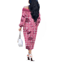 Pink Palaka Hawaii Cowboy Off The Shoulder Long Sleeve Dress Puakenikeni Lei Paniolo Papale Seamless Vibes - Polynesian Pride