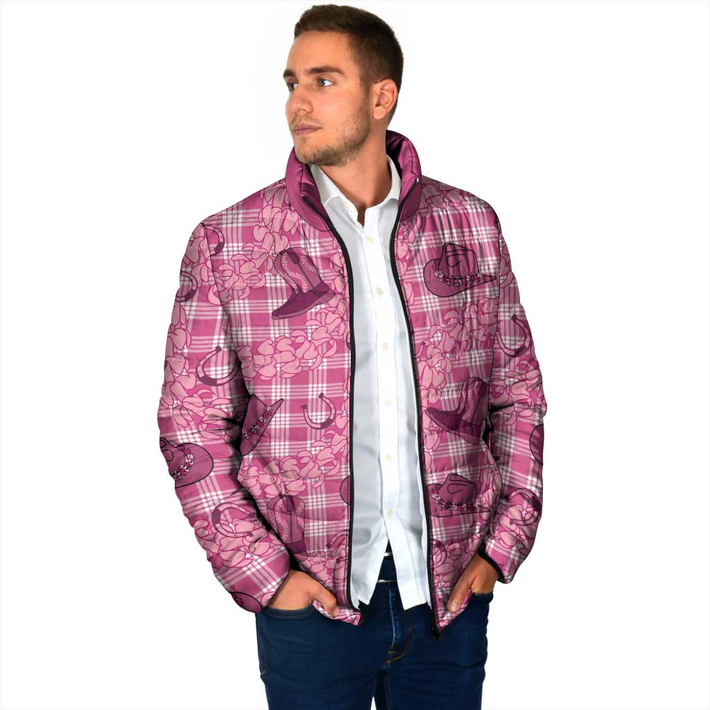 Pink Palaka Hawaii Cowboy Padded Jacket Puakenikeni Lei Paniolo Papale Seamless Vibes - Polynesian Pride