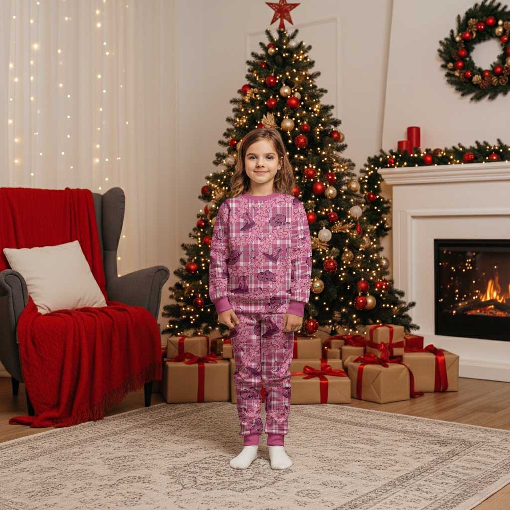 Pink Palaka Hawaii Cowboy Christmas Pajama Set Puakenikeni Lei Paniolo Papale Seamless Vibes - Polynesian Pride