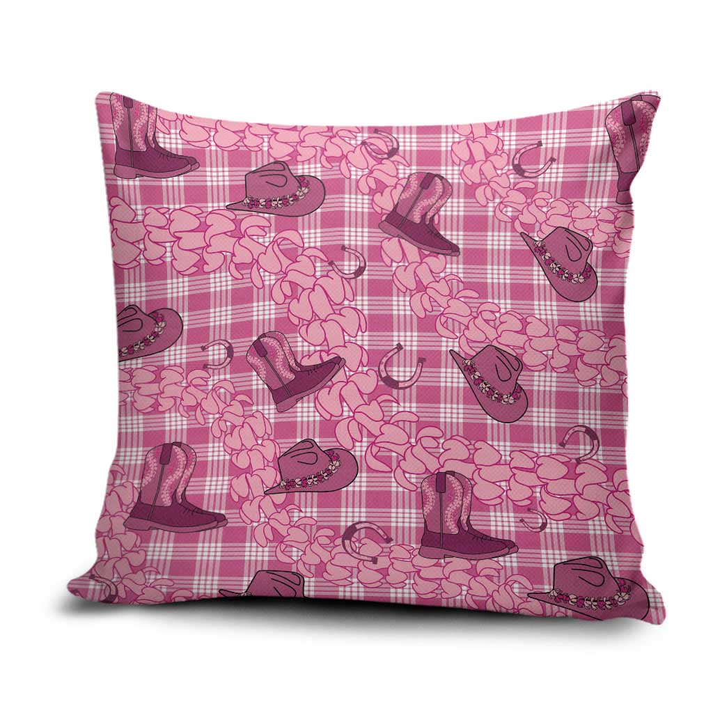 Pink Palaka Hawaii Cowboy Pillow Cover Puakenikeni Lei Paniolo Papale Seamless Vibes - Polynesian Pride