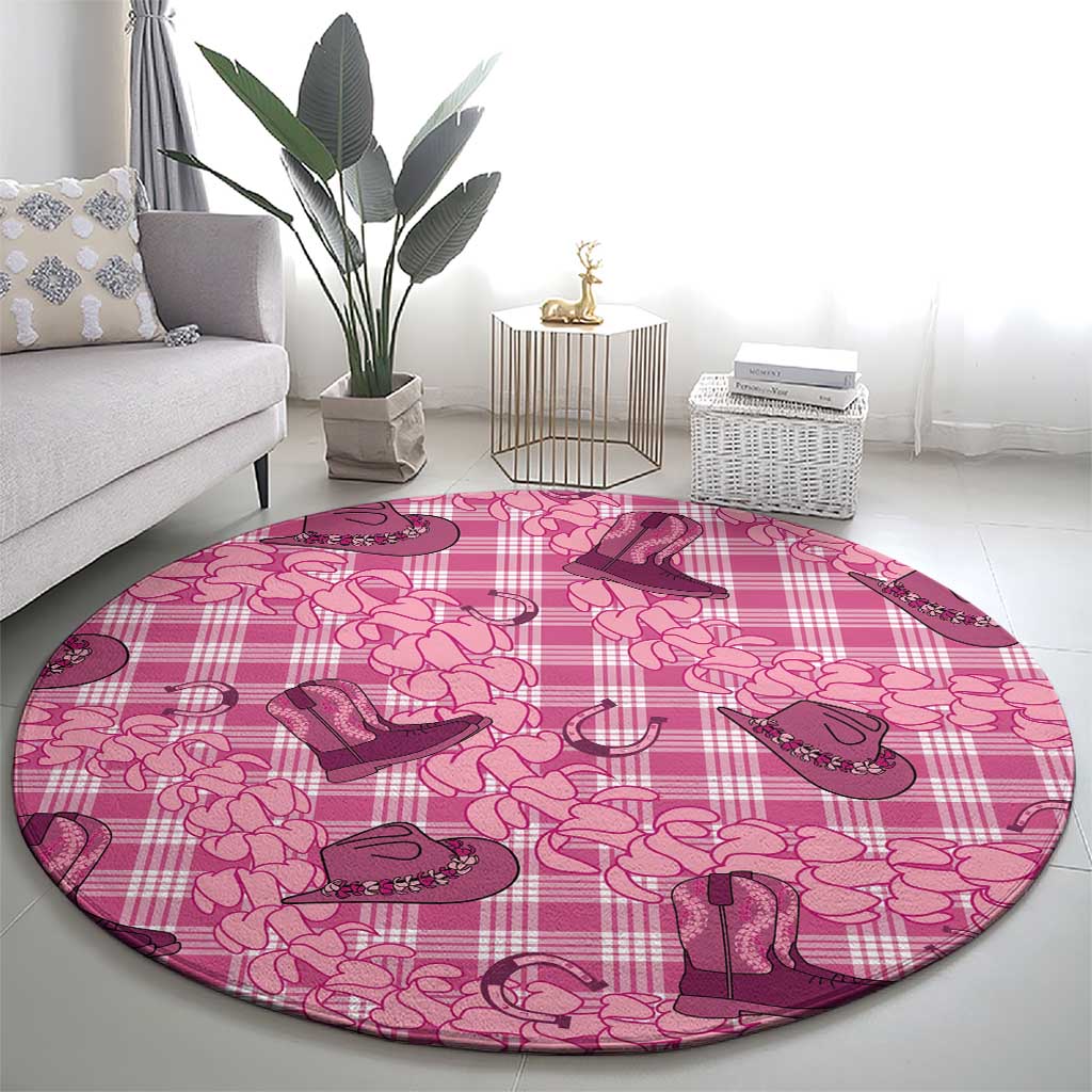 Pink Palaka Hawaii Cowboy Round Carpet Puakenikeni Lei Paniolo Papale Seamless Vibes - Polynesian Pride