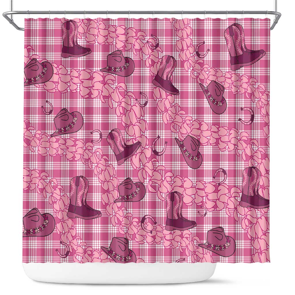 Pink Palaka Hawaii Cowboy Shower Curtain Puakenikeni Lei Paniolo Papale Seamless Vibes - Polynesian Pride