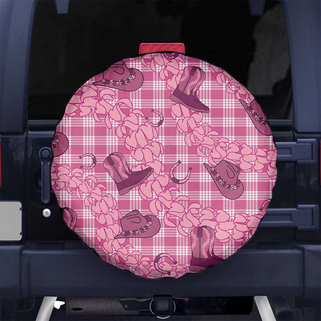 Pink Palaka Hawaii Cowboy Spare Tire Cover Puakenikeni Lei Paniolo Papale Seamless Vibes - Polynesian Pride