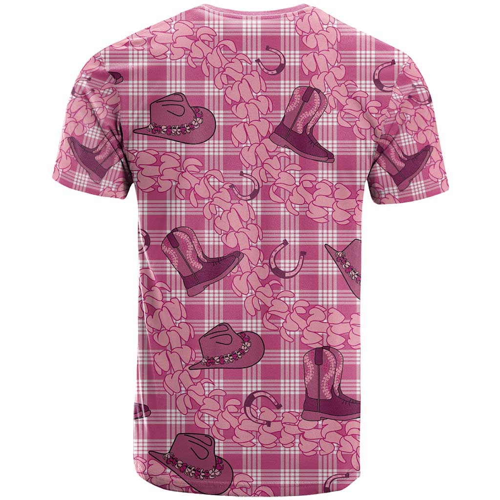Pink Palaka Hawaii Cowboy T Shirt Puakenikeni Lei Paniolo Papale Seamless Vibes - Polynesian Pride