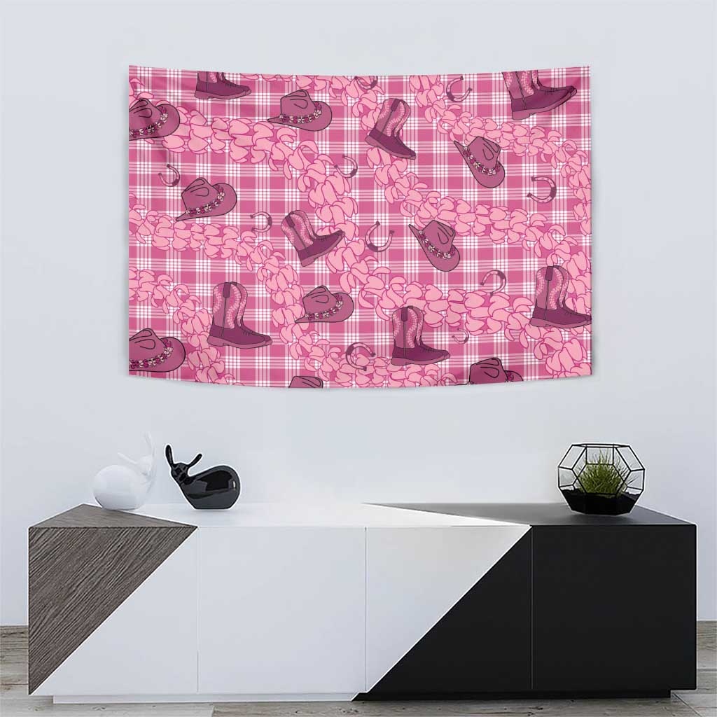 Pink Palaka Hawaii Cowboy Tapestry Puakenikeni Lei Paniolo Papale Seamless Vibes - Polynesian Pride