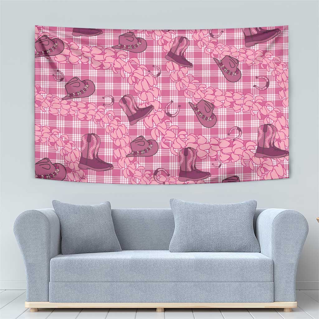 Pink Palaka Hawaii Cowboy Tapestry Puakenikeni Lei Paniolo Papale Seamless Vibes - Polynesian Pride