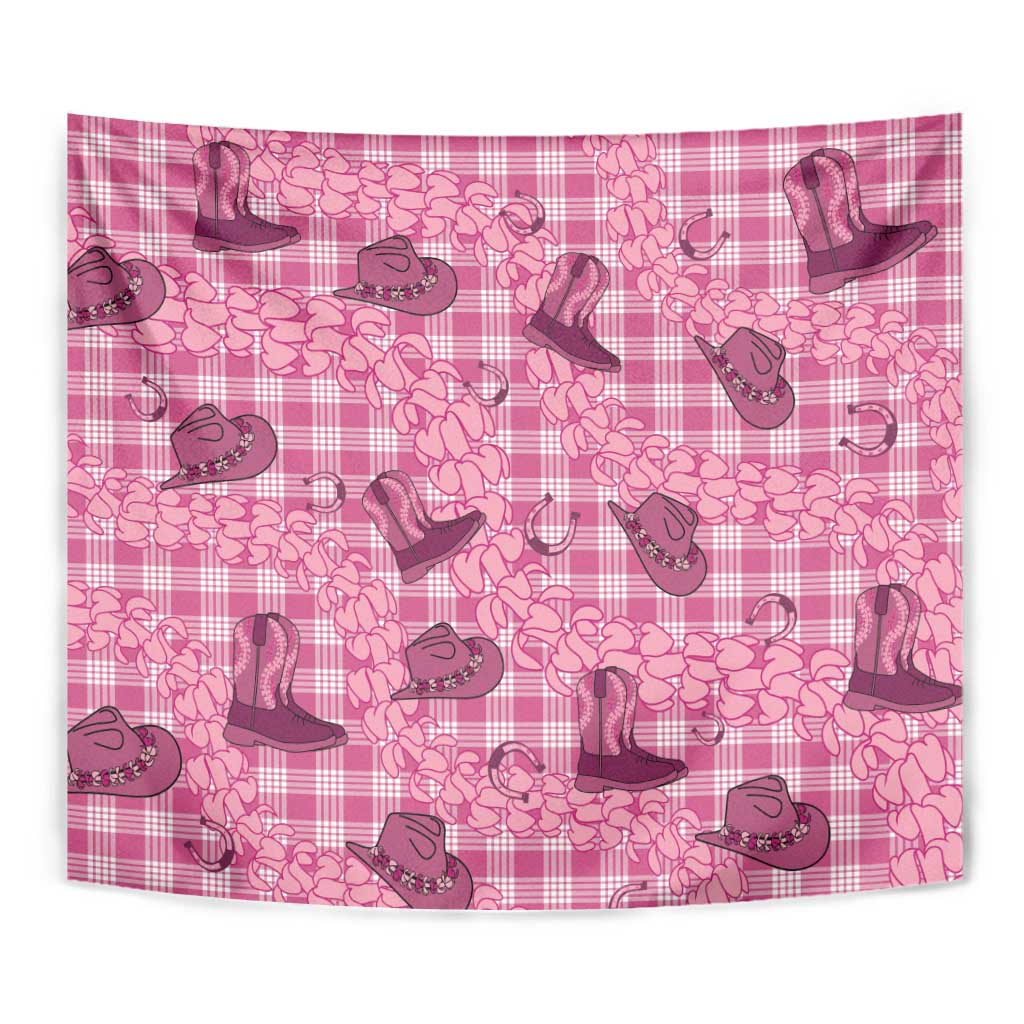 Pink Palaka Hawaii Cowboy Tapestry Puakenikeni Lei Paniolo Papale Seamless Vibes - Polynesian Pride