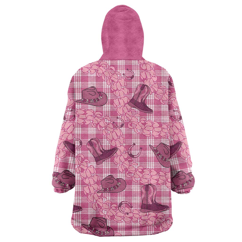 Pink Palaka Hawaii Cowboy Wearable Blanket Hoodie Puakenikeni Lei Paniolo Papale Seamless Vibes - Polynesian Pride