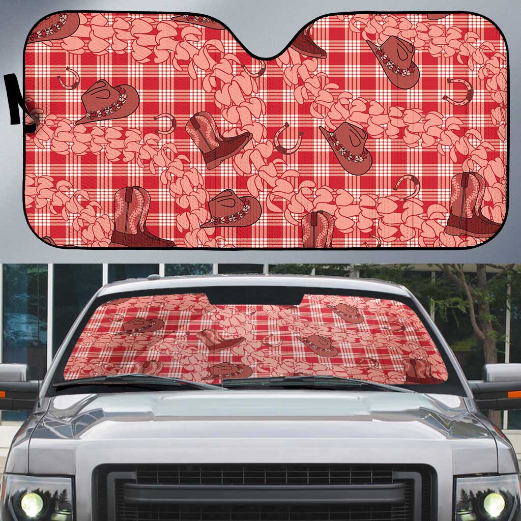 Red Palaka Hawaii Cowboy Auto Sun Shade Puakenikeni Lei Paniolo Papale Seamless Vibes - Polynesian Pride