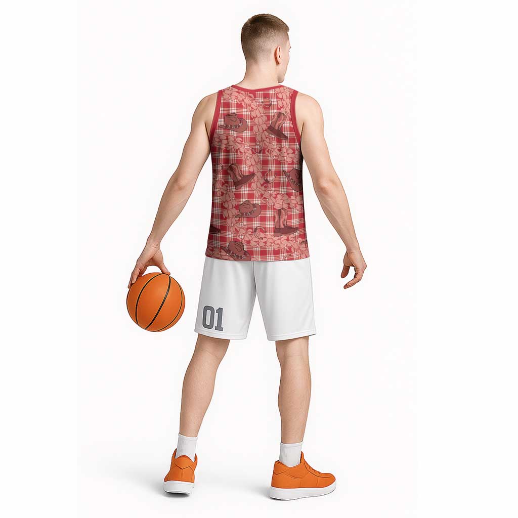 Red Palaka Hawaii Cowboy Basketball Jersey Puakenikeni Lei Paniolo Papale Seamless Vibes - Polynesian Pride