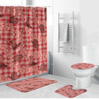 Red Palaka Hawaii Cowboy Bathroom Set Puakenikeni Lei Paniolo Papale Seamless Vibes - Polynesian Pride