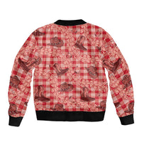 Red Palaka Hawaii Cowboy Bomber Jacket Puakenikeni Lei Paniolo Papale Seamless Vibes - Polynesian Pride