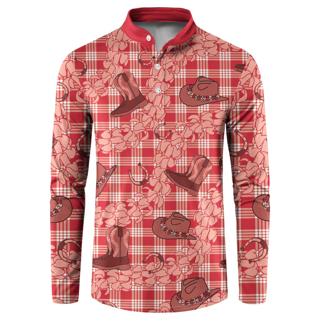 Red Palaka Hawaii Cowboy Button Sweatshirt Puakenikeni Lei Paniolo Papale Seamless Vibes - Polynesian Pride