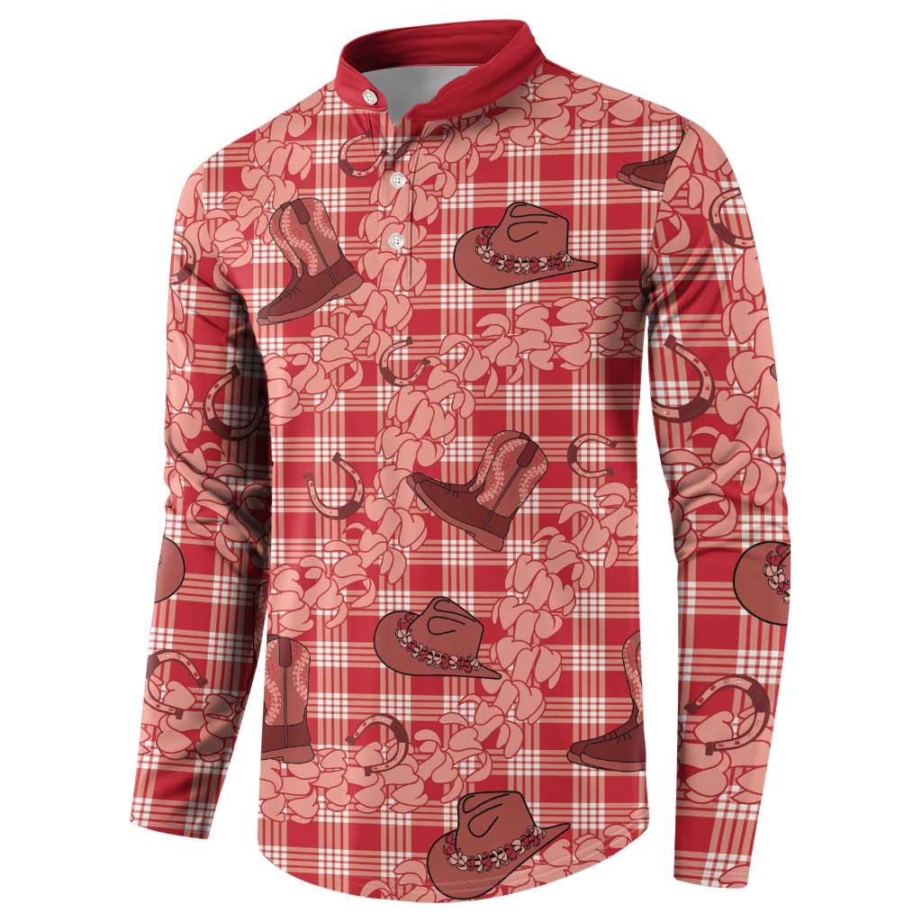 Red Palaka Hawaii Cowboy Button Sweatshirt Puakenikeni Lei Paniolo Papale Seamless Vibes - Polynesian Pride