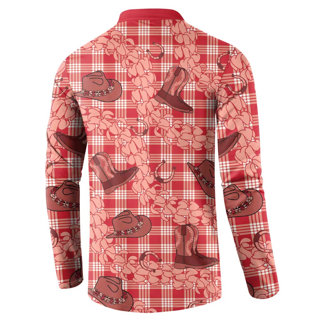 Red Palaka Hawaii Cowboy Button Sweatshirt Puakenikeni Lei Paniolo Papale Seamless Vibes - Polynesian Pride