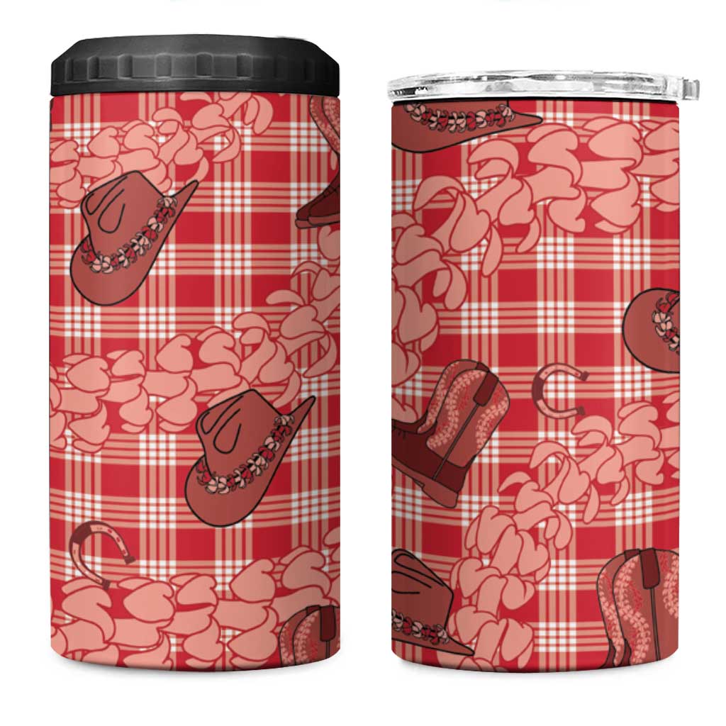 Red Palaka Hawaii Cowboy 4 in 1 Can Cooler Tumbler Puakenikeni Lei Paniolo Papale Seamless Vibes - Polynesian Pride