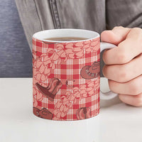 Red Palaka Hawaii Cowboy Ceramic Mug Puakenikeni Lei Paniolo Papale Seamless Vibes - Polynesian Pride