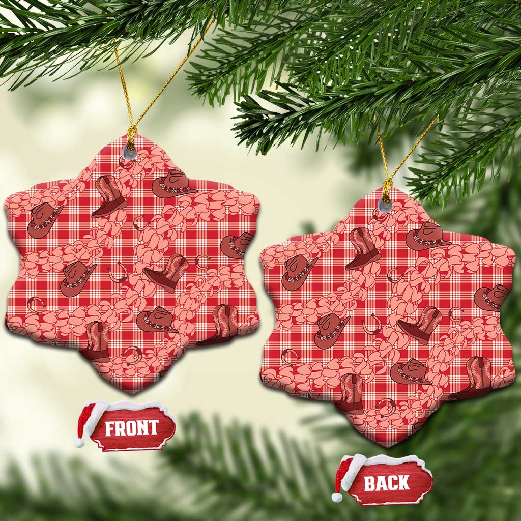 Red Palaka Hawaii Cowboy Ceramic Ornament Puakenikeni Lei Paniolo Papale Seamless Vibes - Polynesian Pride