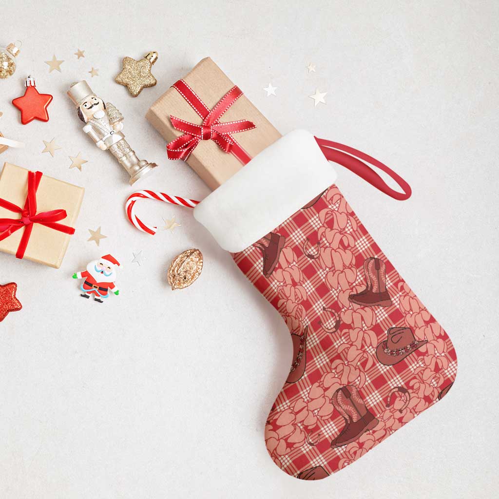Red Palaka Hawaii Cowboy Christmas Stocking Puakenikeni Lei Paniolo Papale Seamless Vibes - Polynesian Pride