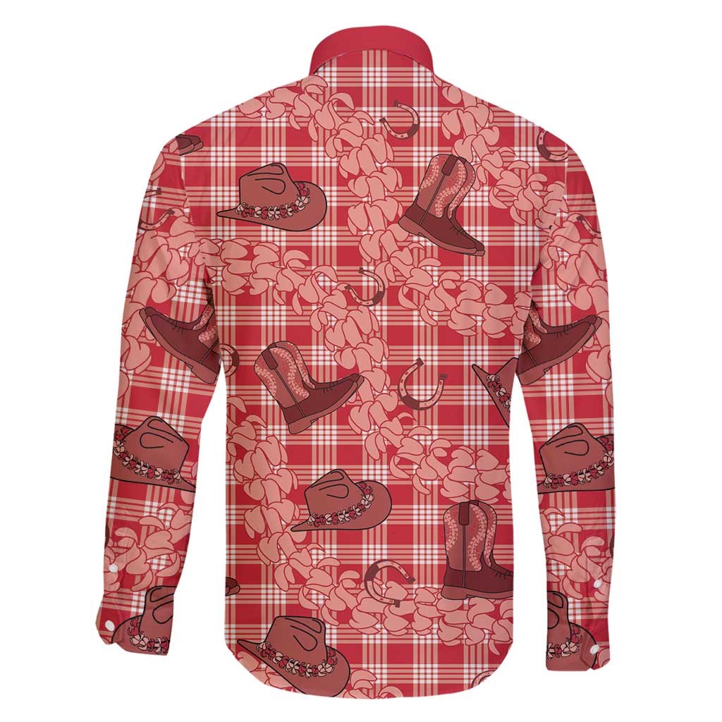 Red Palaka Hawaii Cowboy Family Matching Off Shoulder Short Dress and Hawaiian Shirt Puakenikeni Lei Paniolo Papale Seamless Vibes - Polynesian Pride