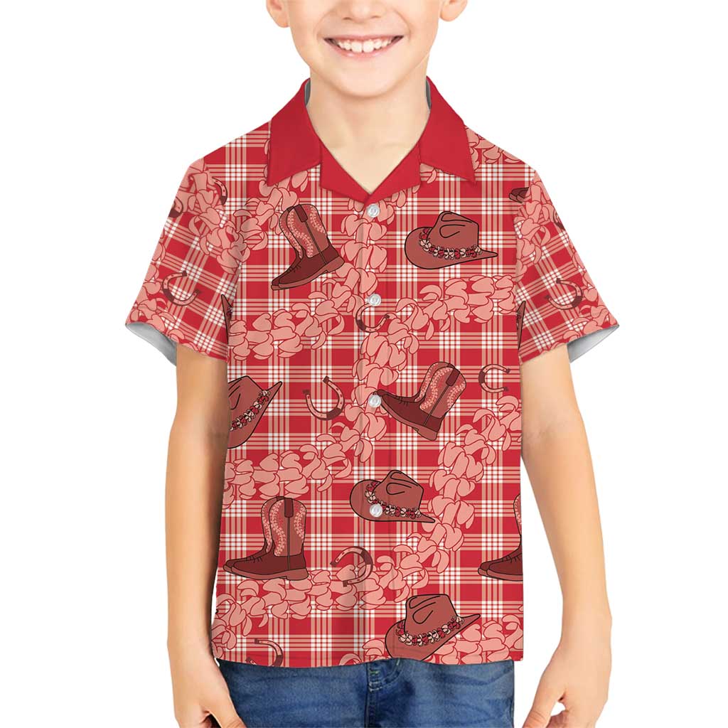 Red Palaka Hawaii Cowboy Family Matching Puletasi and Hawaiian Shirt Puakenikeni Lei Paniolo Papale Seamless Vibes - Polynesian Pride