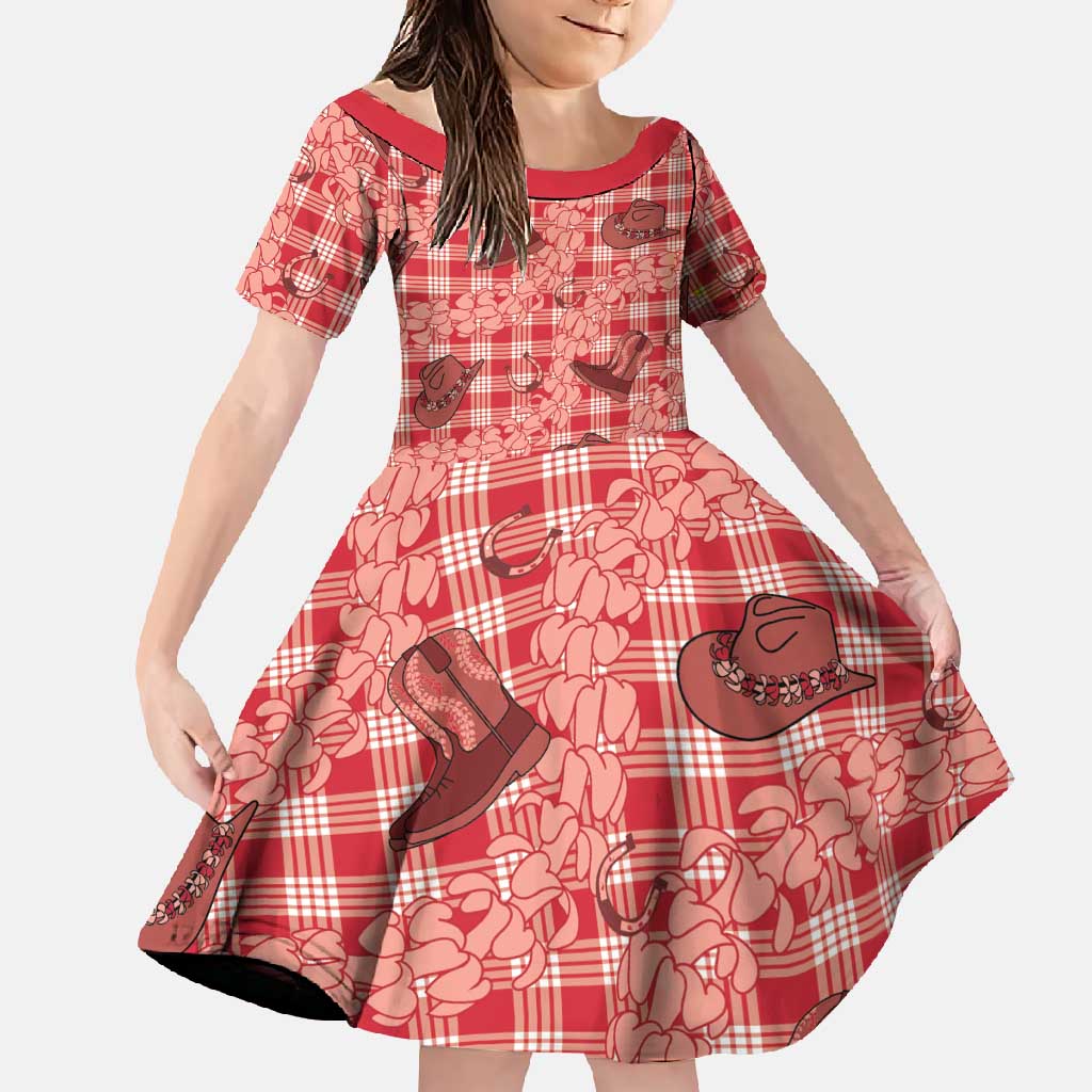 Red Palaka Hawaii Cowboy Family Matching Summer Maxi Dress and Hawaiian Shirt Puakenikeni Lei Paniolo Papale Seamless Vibes - Polynesian Pride