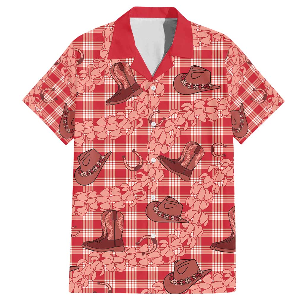 Red Palaka Hawaii Cowboy Family Matching Summer Maxi Dress and Hawaiian Shirt Puakenikeni Lei Paniolo Papale Seamless Vibes - Polynesian Pride