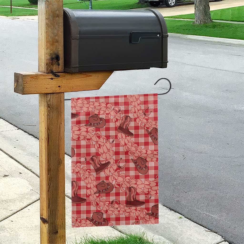 Red Palaka Hawaii Cowboy Garden Flag Puakenikeni Lei Paniolo Papale Seamless Vibes - Polynesian Pride