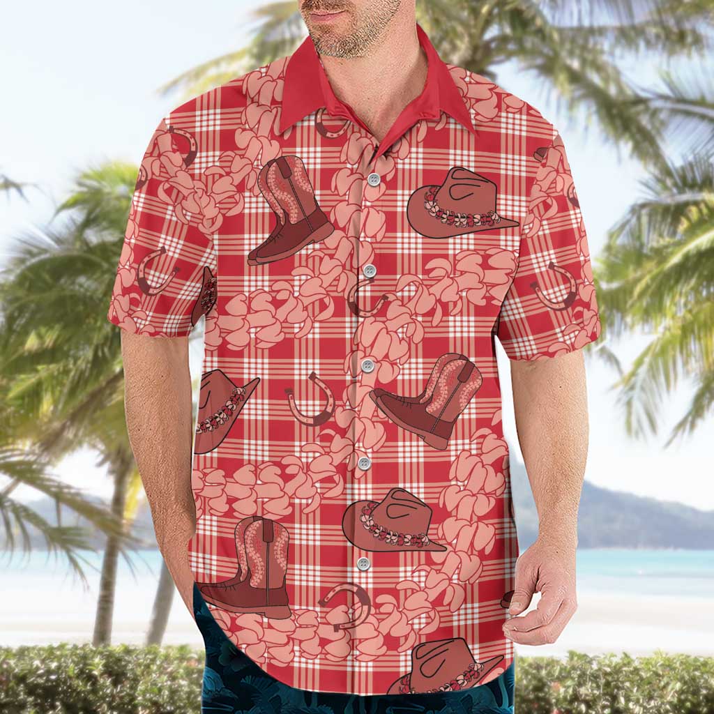 Red Palaka Hawaii Cowboy Hawaiian Shirt Puakenikeni Lei Paniolo Papale Seamless Vibes - Polynesian Pride
