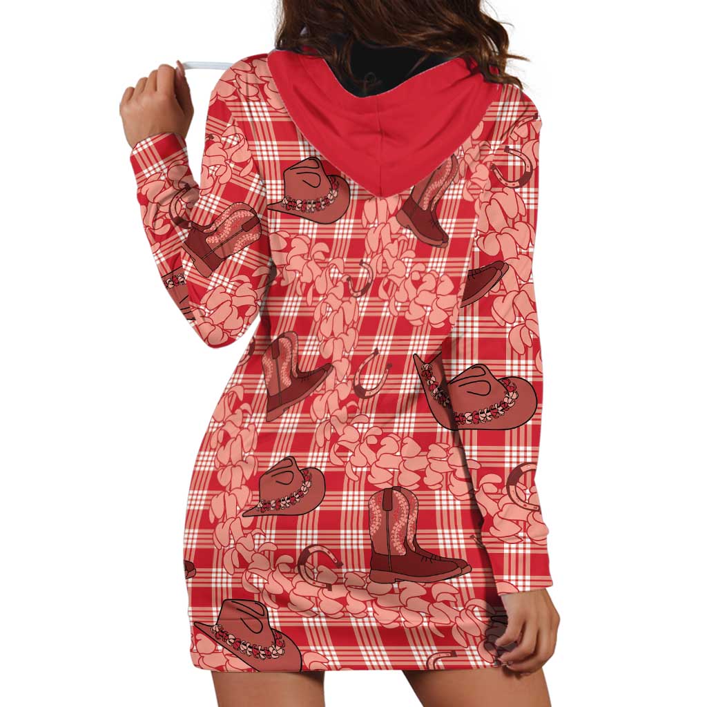 Red Palaka Hawaii Cowboy Hoodie Dress Puakenikeni Lei Paniolo Papale Seamless Vibes - Polynesian Pride