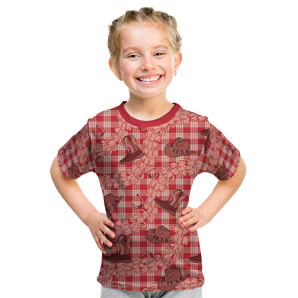 Red Palaka Hawaii Cowboy Kid T Shirt Puakenikeni Lei Paniolo Papale Seamless Vibes - Polynesian Pride
