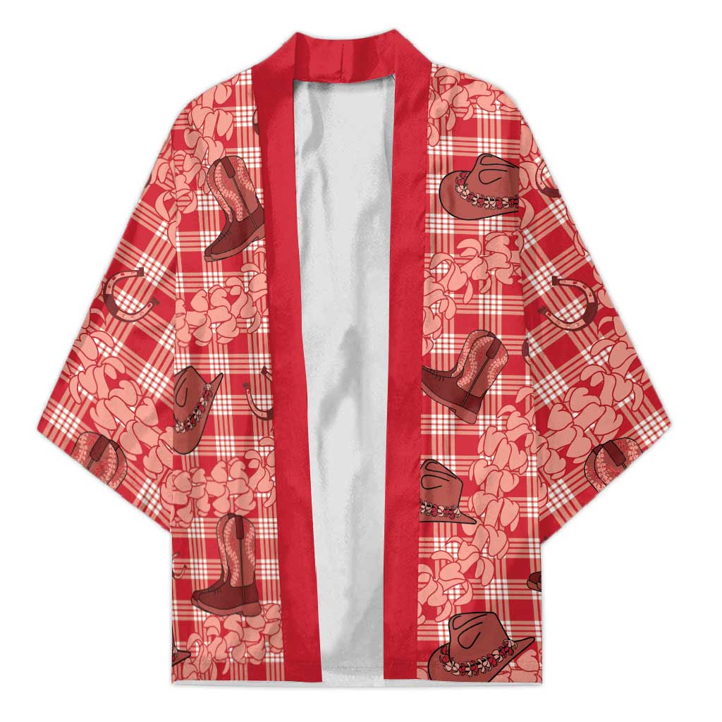 Red Palaka Hawaii Cowboy Kimono Puakenikeni Lei Paniolo Papale Seamless Vibes - Polynesian Pride