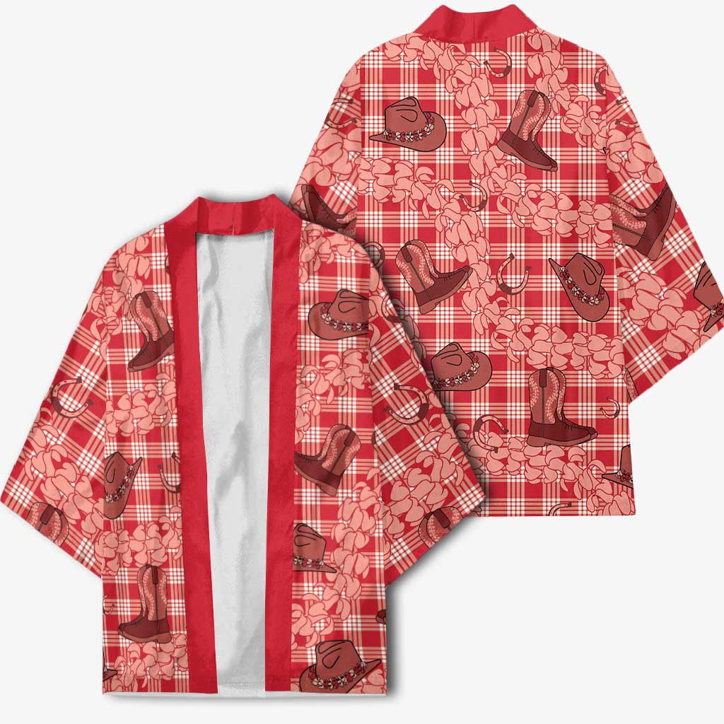 Red Palaka Hawaii Cowboy Kimono Puakenikeni Lei Paniolo Papale Seamless Vibes - Polynesian Pride