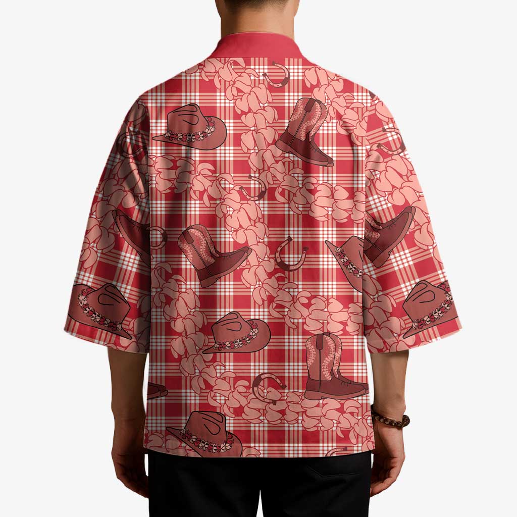 Red Palaka Hawaii Cowboy Kimono Puakenikeni Lei Paniolo Papale Seamless Vibes - Polynesian Pride