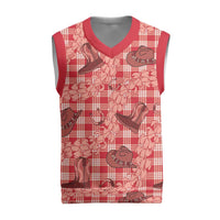 Red Palaka Hawaii Cowboy Christmas Knitted V-Neck Vest Puakenikeni Lei Paniolo Papale Seamless Vibes - Polynesian Pride