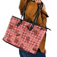 Red Palaka Hawaii Cowboy Leather Tote Bag Puakenikeni Lei Paniolo Papale Seamless Vibes - Polynesian Pride
