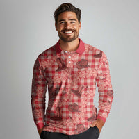 Red Palaka Hawaii Cowboy Long Sleeve Polo Shirt Puakenikeni Lei Paniolo Papale Seamless Vibes - Polynesian Pride