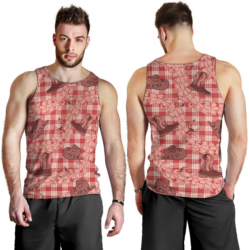 Red Palaka Hawaii Cowboy Men Tank Top Puakenikeni Lei Paniolo Papale Seamless Vibes - Polynesian Pride