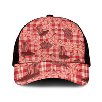Red Palaka Hawaii Cowboy Mesh Trucker Cap Puakenikeni Lei Paniolo Papale Seamless Vibes - Polynesian Pride