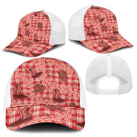 Red Palaka Hawaii Cowboy Mesh Trucker Cap Puakenikeni Lei Paniolo Papale Seamless Vibes - Polynesian Pride